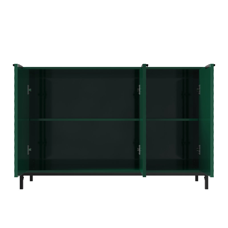 Practical High Gloss 3-Door Sideboard For Kitchen And Living Room, Striped Design, Strong Load-Bearing Buffet Use, Powder Coated Metal Feet, Adjustable Shelving