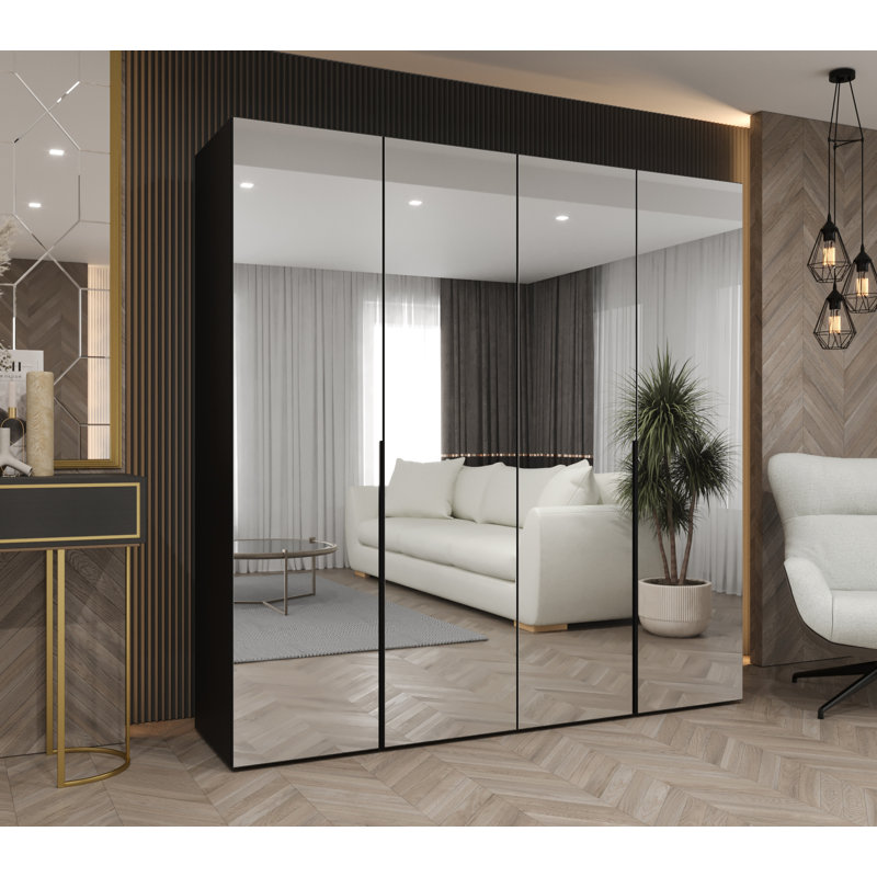 Manufactured Wood Wardrobe, black matt + handles: black