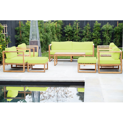 Venice 8 Pc Teak Outdoor Sofa Conversation Seating Group with Sunbrella Cushions