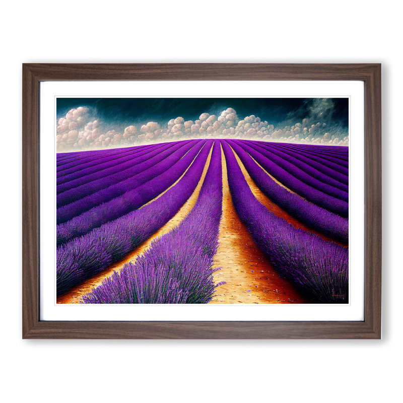 Thrilling Lavender Flower Field 1 Piece Single Picture Frame Painting, 34cm H x 46cm W x 2cm D, Walnut Framed