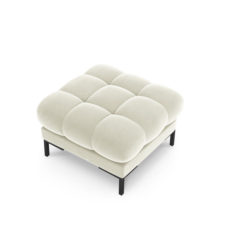 Adoraim 60cm Wide Tufted Round Solid Colour Footstool Ottoman, Light Beige, Black