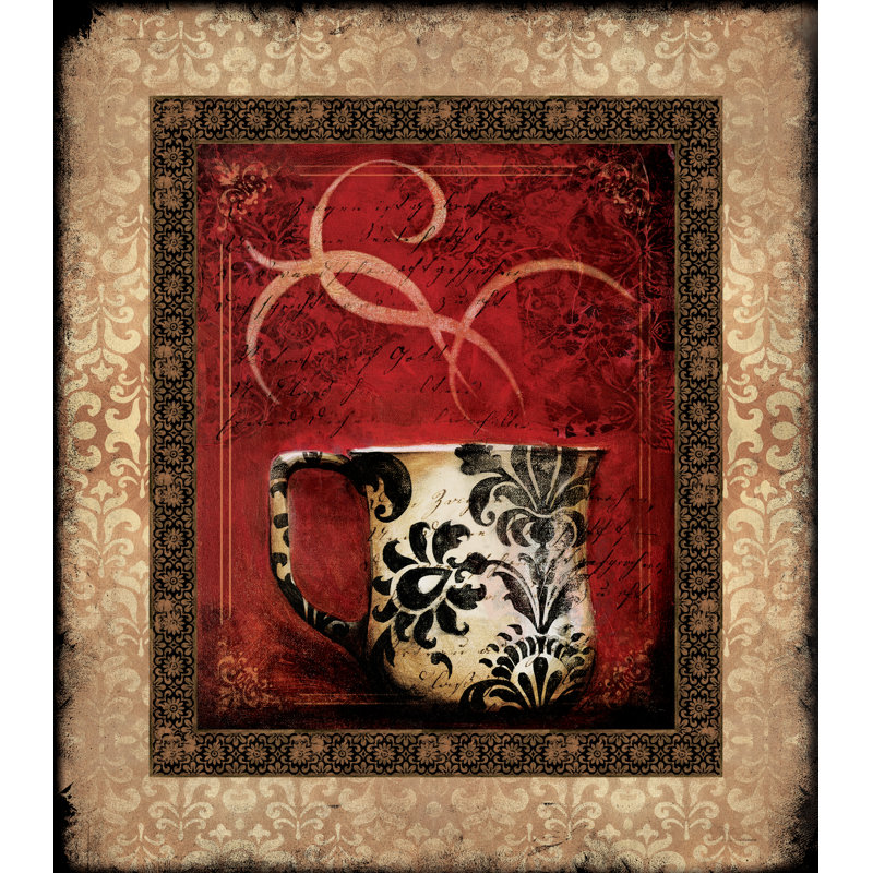 Black and White Coffee Cups - Painting Print, 46cm H x 30cm W, Black Floater Framed
