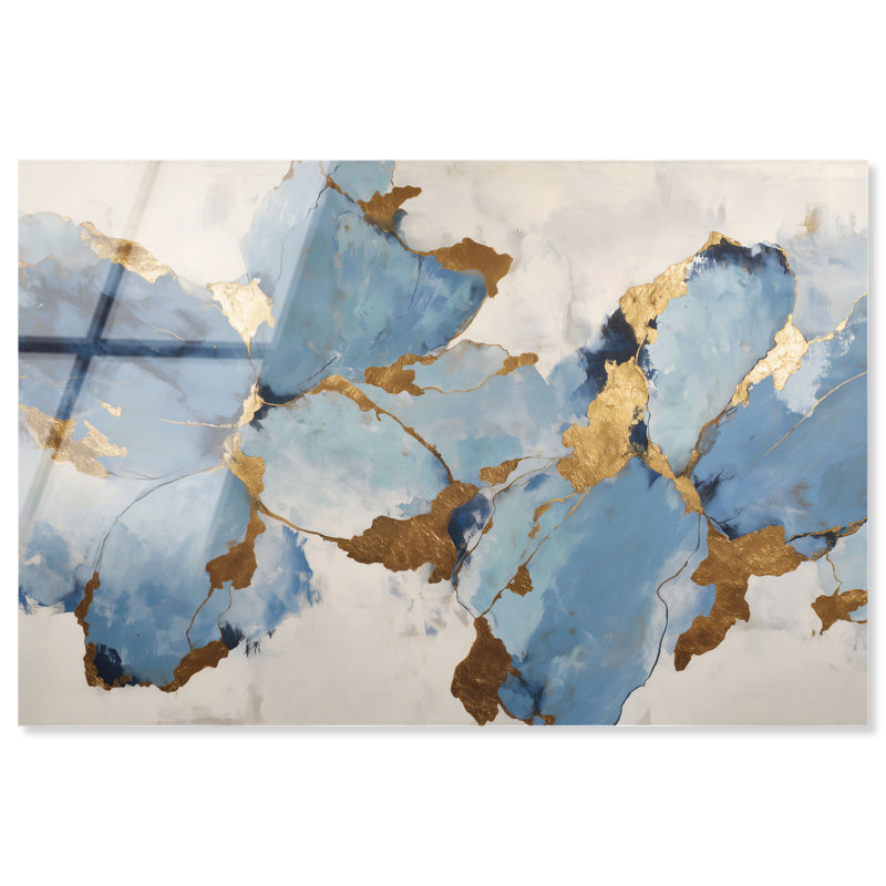 «Gold River II», art mural bleu et doré par Art Remedy, prêt à accrocher, 45 x 30, H 30 po x l 45 po