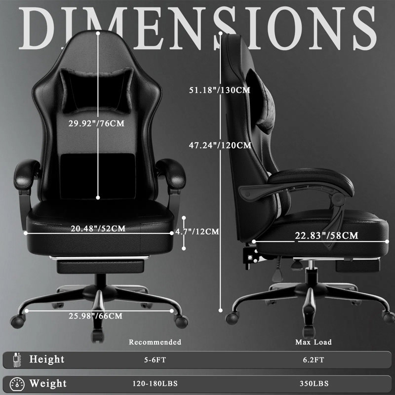 Ergonomic Gaming Chair With Pocket Spring Cushion, Adjustable Footrest, Headrest & Lumbar Support – Breathable Pu Leather Office Desk Chair For Adults, 350lb Capacity