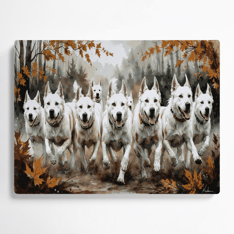 Chiens, art mural gris en métal Kuvasz, H 20 po x l 24 po