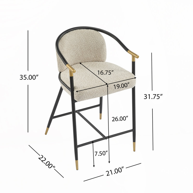 Tabouret de comptoir rembourré H 26 po avec structure en métal, Beige