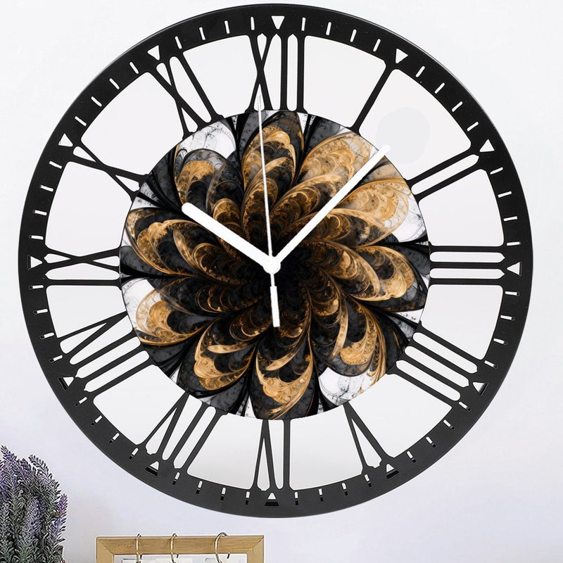 Horloge murale ronde en fer 10 po avec mouvement à quartz silencieux, chiffres romains, impression UV