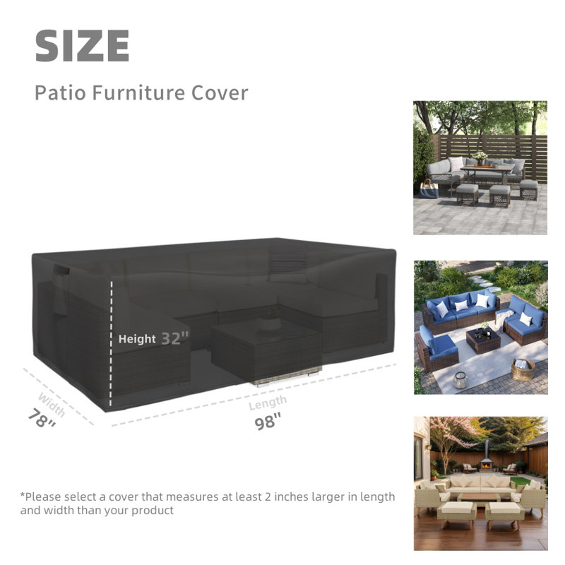 Patio Furniture Cover, All-weather Resistant Cover, Black, 32" H x 98" W x 78" D