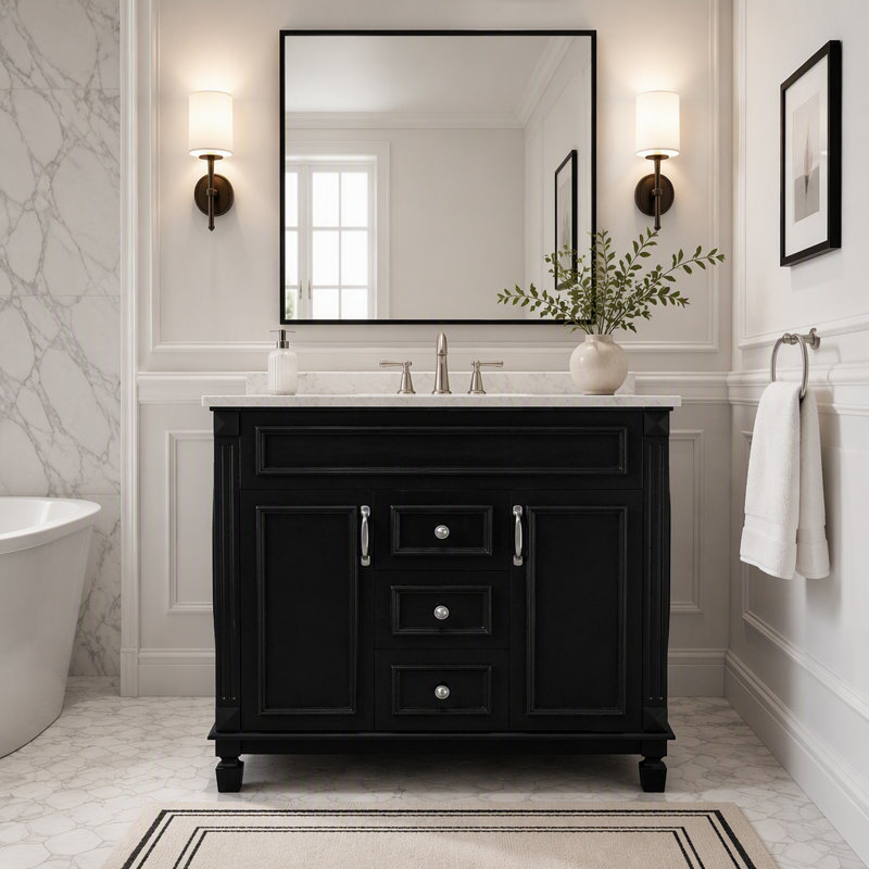 Meuble-lavabo de salle de bain de seulement 35 pouces, meuble de rangement autoportant avec portes et tiroirs pour salle de bain
