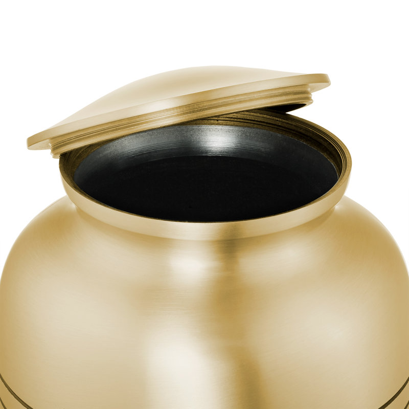 Gold Brass Adult Cremation Urn with Black Velvet Bag