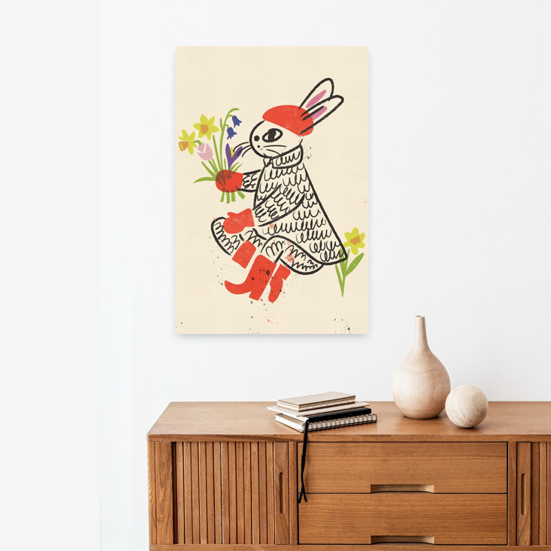 Printemps, lapin et fleurs, H 24 po x l 16 po