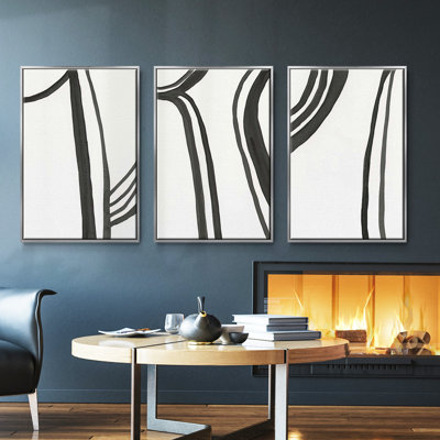 Ensemble de 3 pièces encadrées sur toile sépia et turquoise VI