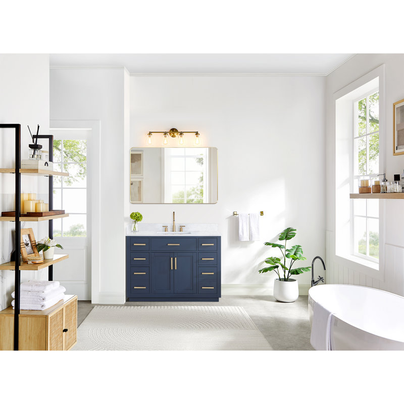 Ensemble de meuble-lavabo simple 48 po Gavino, Bleu royal, Doré