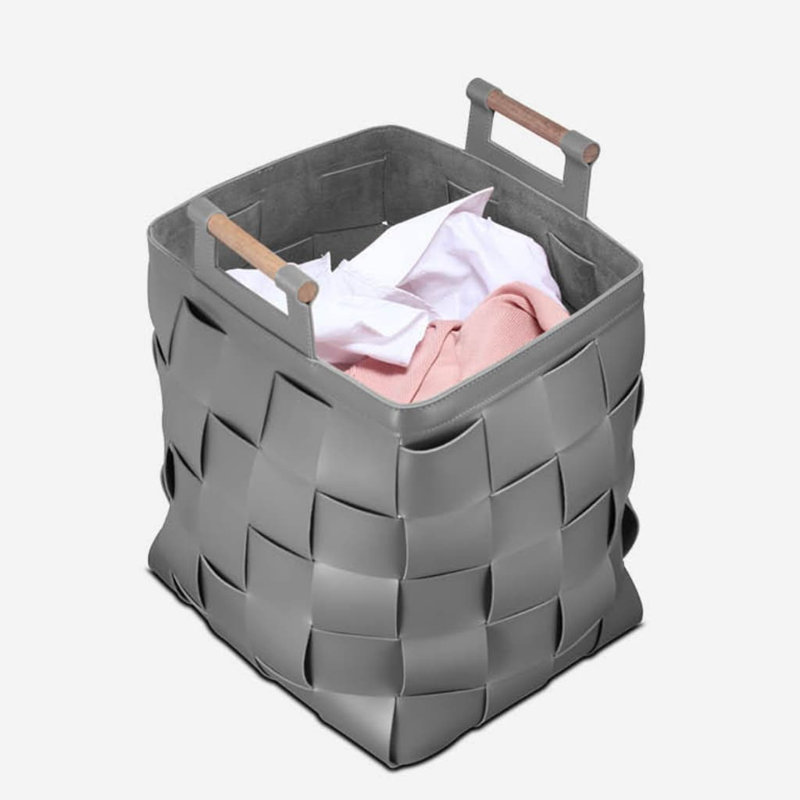 Panier à linge gris en cuir tissé à la main - Panier de rangement de grande capacité pour les vêtements, décoration intérieure élégante avec un design imperméable et facile à nettoyer