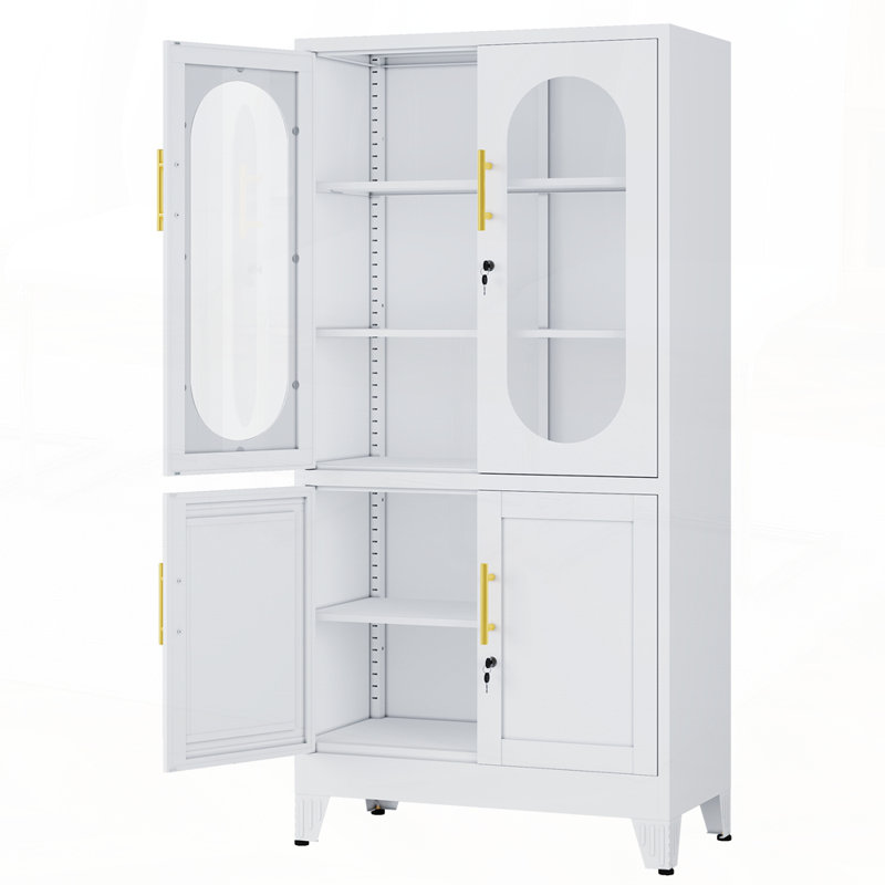 Easy-Assembly Pantries Cabinets with Transparent Doors and Multi-Functional Storage, White
