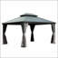 Pavillon de jardin à toit rigide 10 pi x 14 pi avec double toit en acier galvanisé, structure en aluminium, rideaux et filet pour patio et jardin
