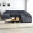 Corduroy L-Shaped Sectional Sofa Set With Ottoman For Living Room-1488916216
