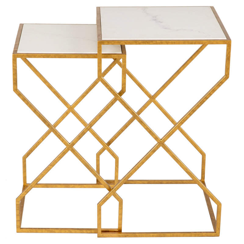 Istanbul Marble Nesting End Table, Gold