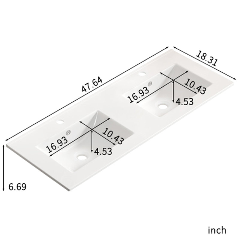 Lavabo à double cuve en céramique blanc laiteux, conception à rebord mince de 121 x 46 17 cm, aspect traditionnel américain, finition émaillée, emballage sécuritaire, bord en porcelaine à solutions d'installation multiples, esthétique, glacis,