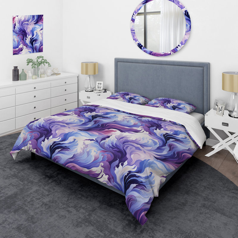 Ensemble de housse de couette à motif floral Purple And Blue Ikat Whimsy, Housse de couette pour très grand lit et 2 très