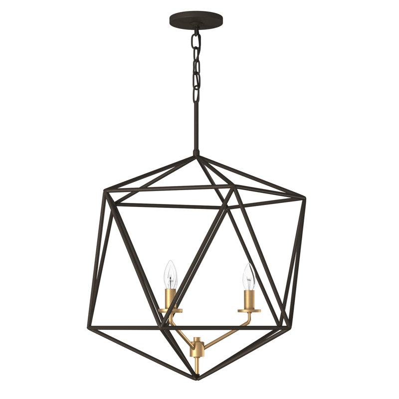 Astrid 3-Light Candle Style Geometric Chandelier, Bronze mat métallique