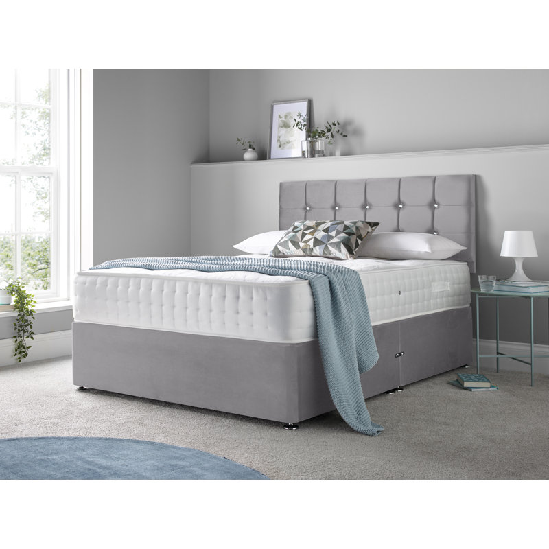 Adarah Upholstered Divan Bed with Mattress, Double (4"6), Charcoal, Right Side Drawers