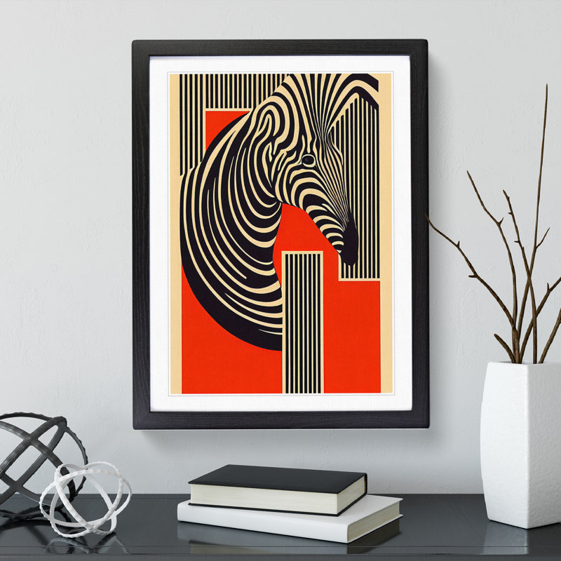 XV1022-776X Art Deco Zebra - Single Picture Frame Print, Black, 34cm H x 25cm W