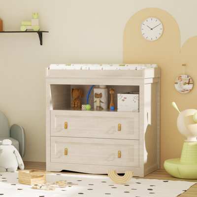 Modern Changing Table Dresser, Baby Dressing Table With 2 Drawers,1 Open Storage Racks