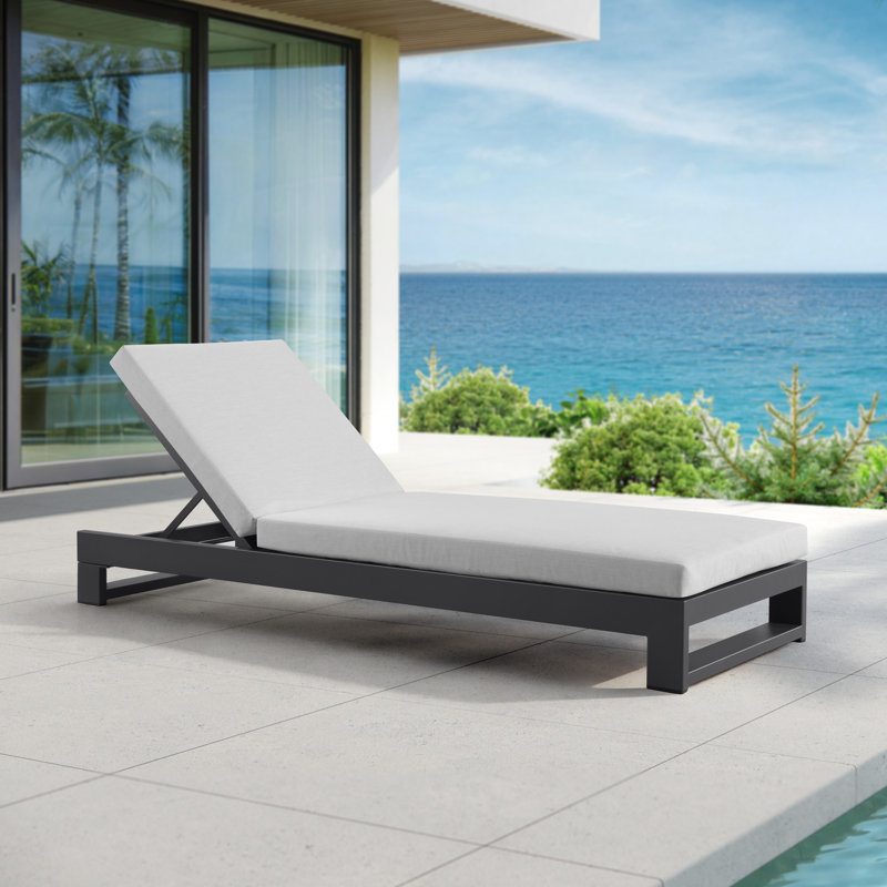 Ensemble de 2 lits de jour et chaises longues convertibles 2 en 1 en aluminium KOVA, Gris clair, Noir ardoise