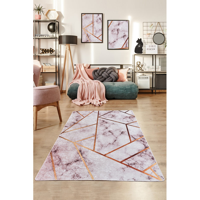Premium Area Rug (5.2 x 7.5 ft), 100% Polyester, 0.2 in Pile Height | Antibacterial, Non-Slip Underside, Machine Washable | Elegant Design for Living Room & Bedroom Decor, Soft and Durable