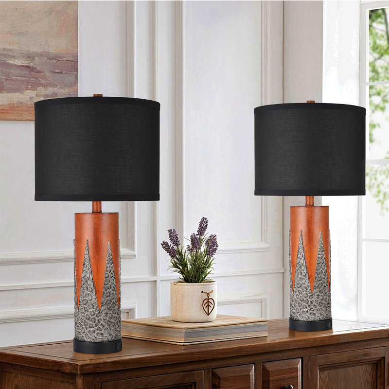 Jaasir 27‘’ Tall Antique Table Lamps with USB and LED Bulbs (Set of 2)