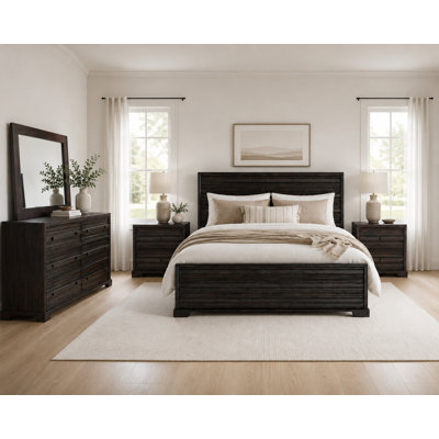 Ensemble de chambre à coucher Carmenita avec lit très grand californien assorti, deux tables de chevet, un miroir et une commode - terre d'ombre