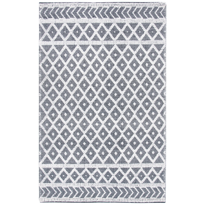 Ashdown Natura Hand Woven Wool Cotton Geometric Rug in Ivory/Black, Rectangle 3' x 5'