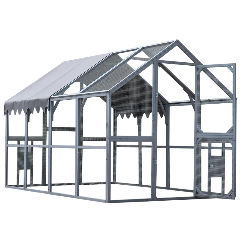 Enceinte d'extérieur pour animaux de compagnie 110 po avec housse imperméable amovible grise, deux portes d'entrée, protection en filet galvanisé, grande surface d'activité pour chaton