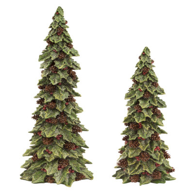 2 Piece Polystone Holly Tree Set