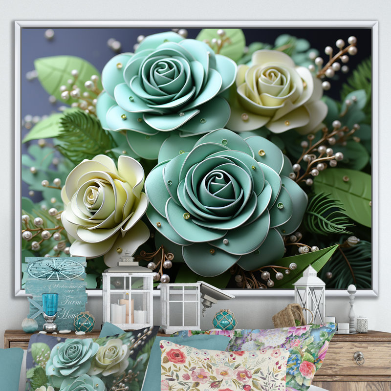 Méticuleusement rendu roses I, Cadre flottant blanc, H 24 po x l 32 po