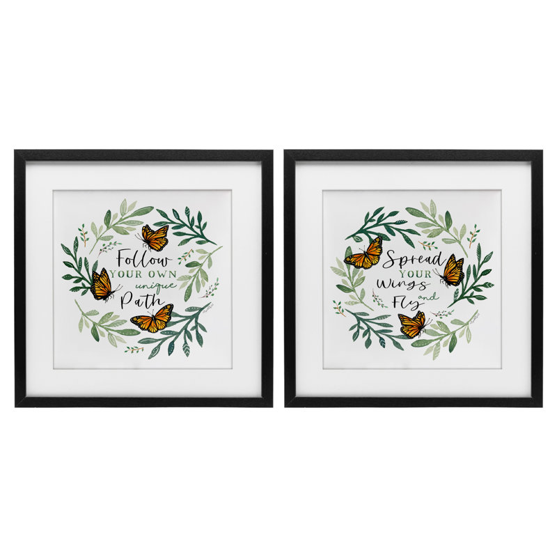 "Spread Your Wings and Follow Path", ensemble de 2 impressions encadrées sous verre, design par Elizabeth Tyndall