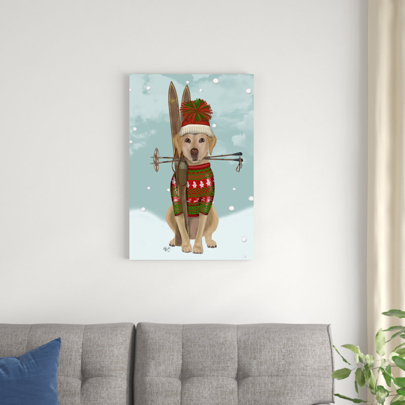 «Yellow Labrador, Skiing» par Fab Funky - impression sur toile tendue, H 30 po x l 20 po