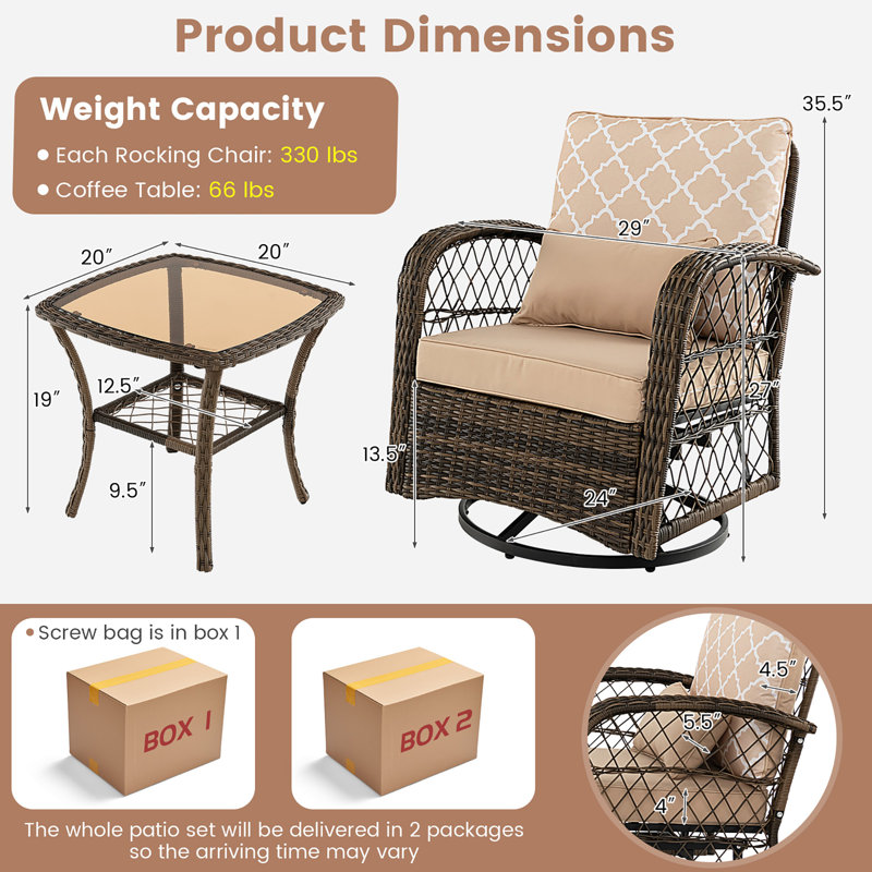 Averian 2 - Person Patio Conversation Sets with Cushions