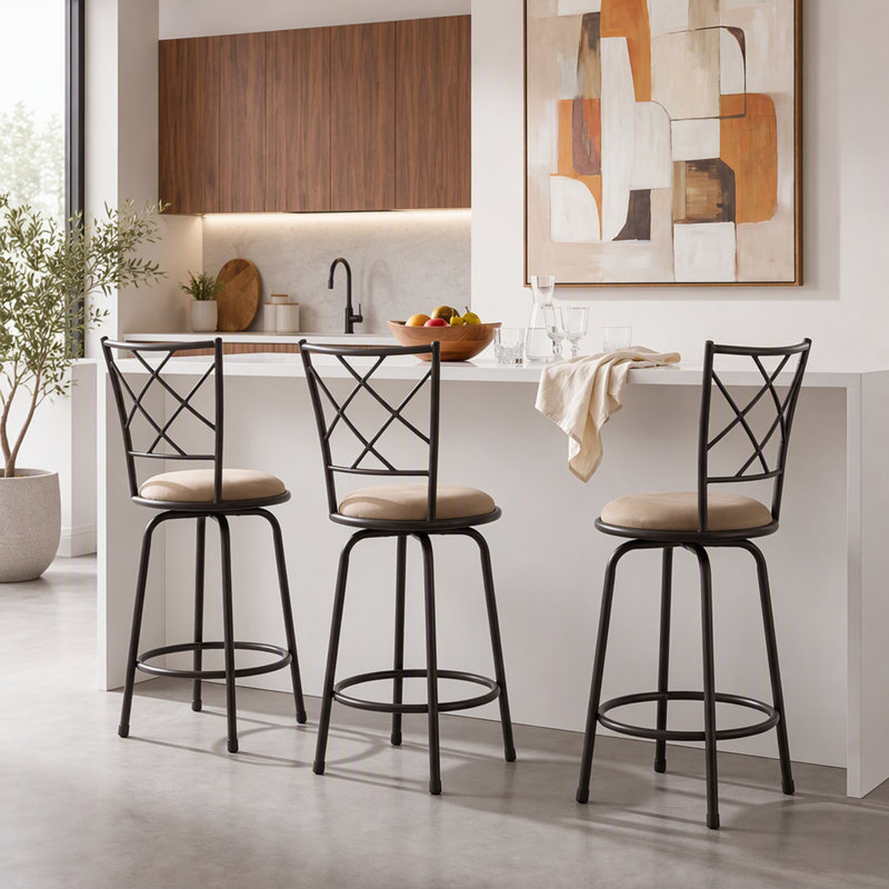 Ensemble de 3 tabourets de bar pivotants convertibles avec assises en microfibre moelleuse et hauteur réglable