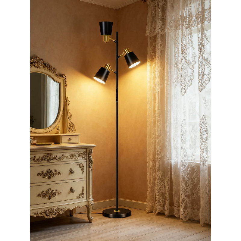 Modern Led Tree Floor Lamp With Remote Control, Dimmable Standing Lamp With 4 Color Temperatures, 3 Rotatable Lights For Living Room, Bedroom, Office