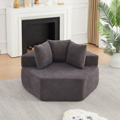 Méridienne simple de 54 po de style moderne, hexagonale, avec des arrangements polyvalents et une conception modulaire; Ce canapé revêtu de chenille est idéal pour les salons, les salles de jeux, les salons et les chambres à coucher.