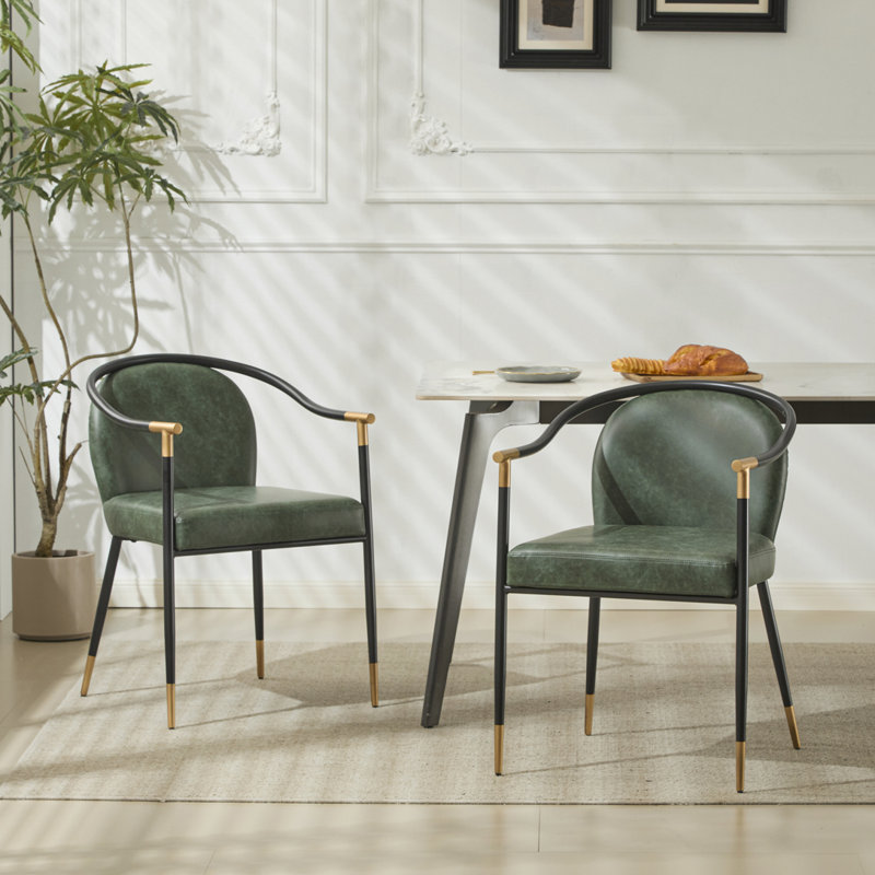 Chaise de salle à manger moderne rembourrée avec des extrémités noires et dorées, ensemble de 2