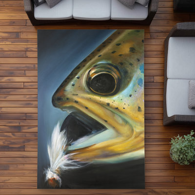Golden Trout Fly Fishing Rug | Rustic Living Room Decor