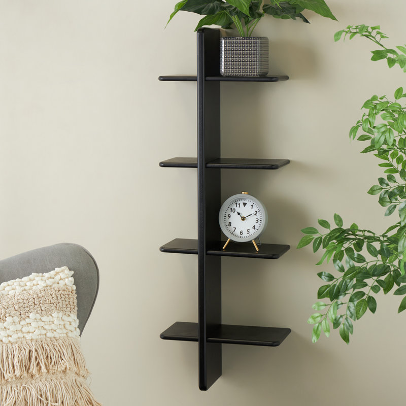 Cole And Grey Wood Handmade 8 Shelf Wall Shelf, Black