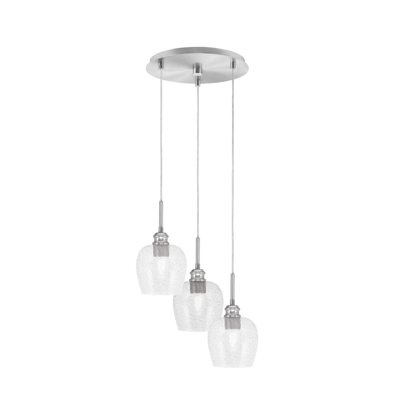Edge 3 Light Cluster Pendalier Shown With 6" Bubble Glass, Brushed Nickel, Smoke