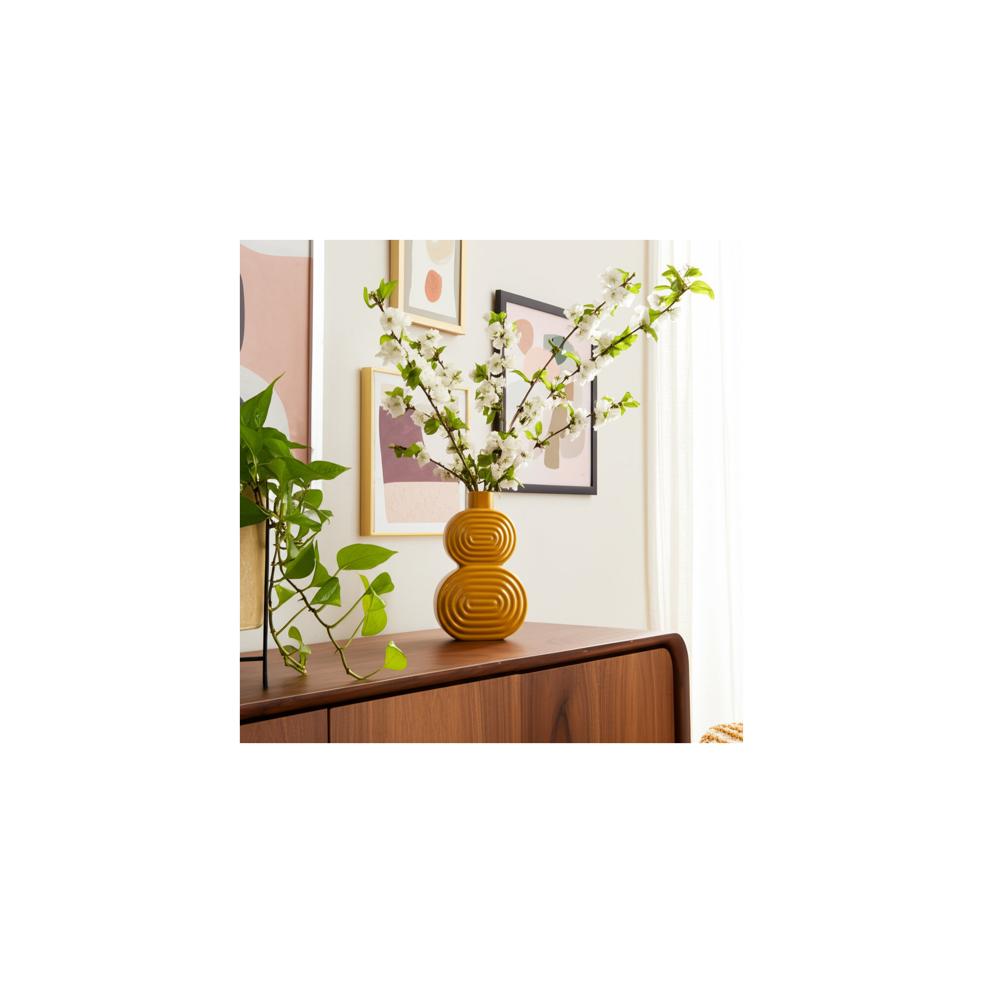 Sagebrook Home Alorie Artistic Accent Vase  Timeless Charm for Elegant Spaces, 10" H x 6" W x 3" D, Circles Gold