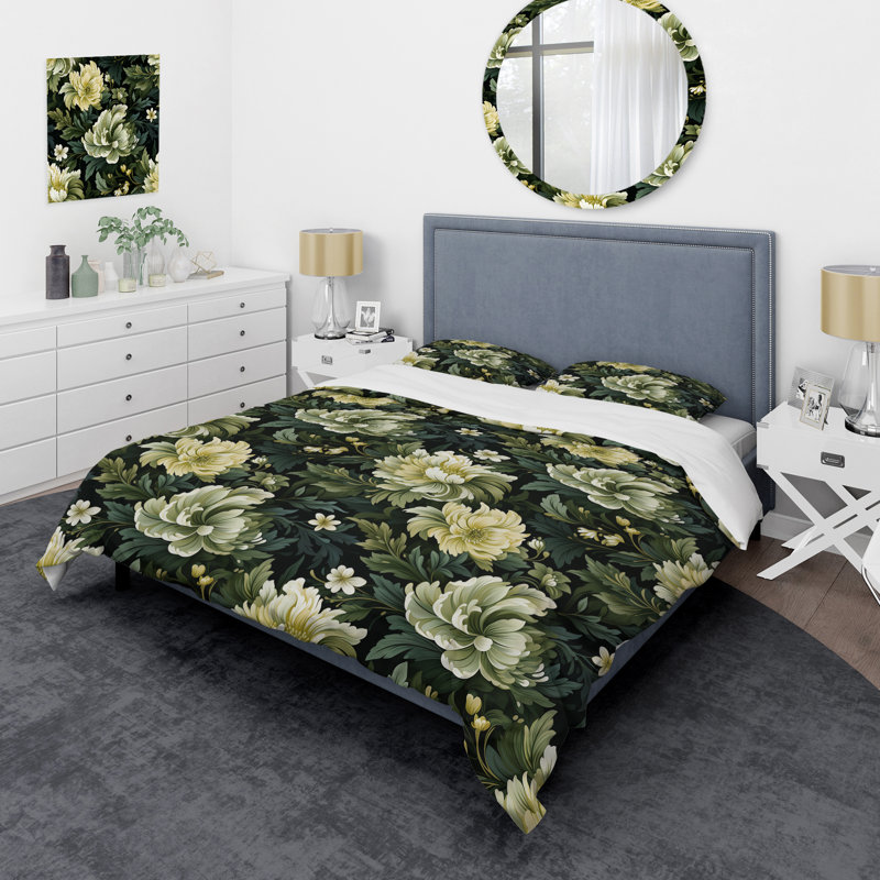 Literie Green Radiant Floral Spledor, Housse de couette pour très grand lit et 2 très