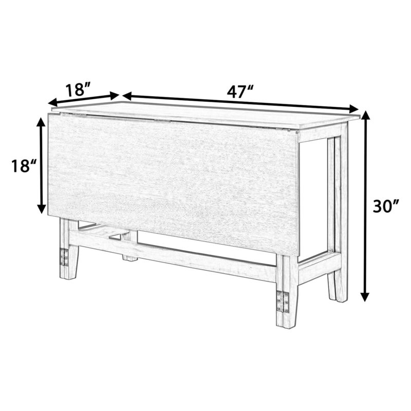 Entryway Console Table with Extendable Drop Leaf - Rustic Farmhouse Style for Small Spaces, White Solid Wood Dining