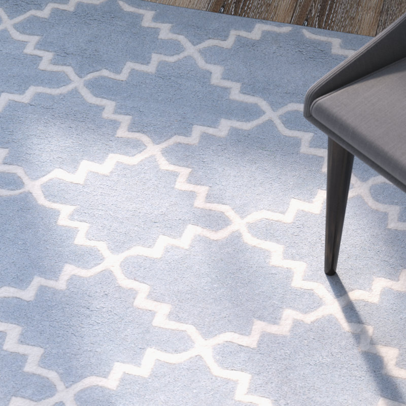 Tapis bleu / ivoire en laine touffeté à la main Carolene, Carré de 7 pi